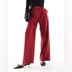 ASOS TALL Tailored Wide Leg Pants with Pleat Detail in Red Size 8